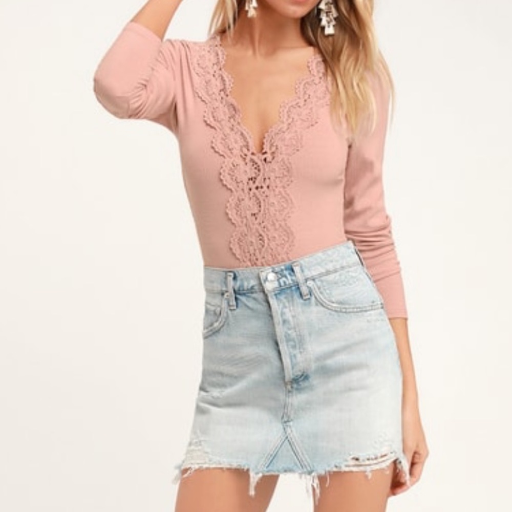 Come Back To You Blush Pink Lace Long Sleeve Bodysuit